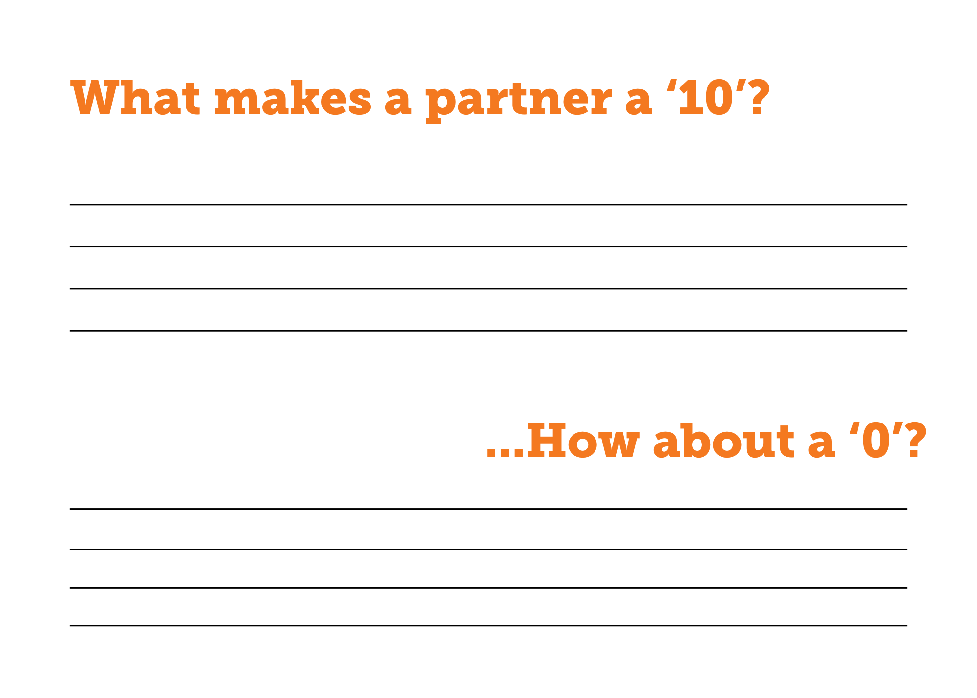 an image of a form with lines asking people to say what makes a partner a 0 or a 10