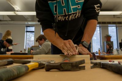 Students work on 2D art projects