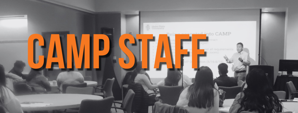 CAMP Director Osciel Salazar giving a presentation. Text: CAMP Staff.