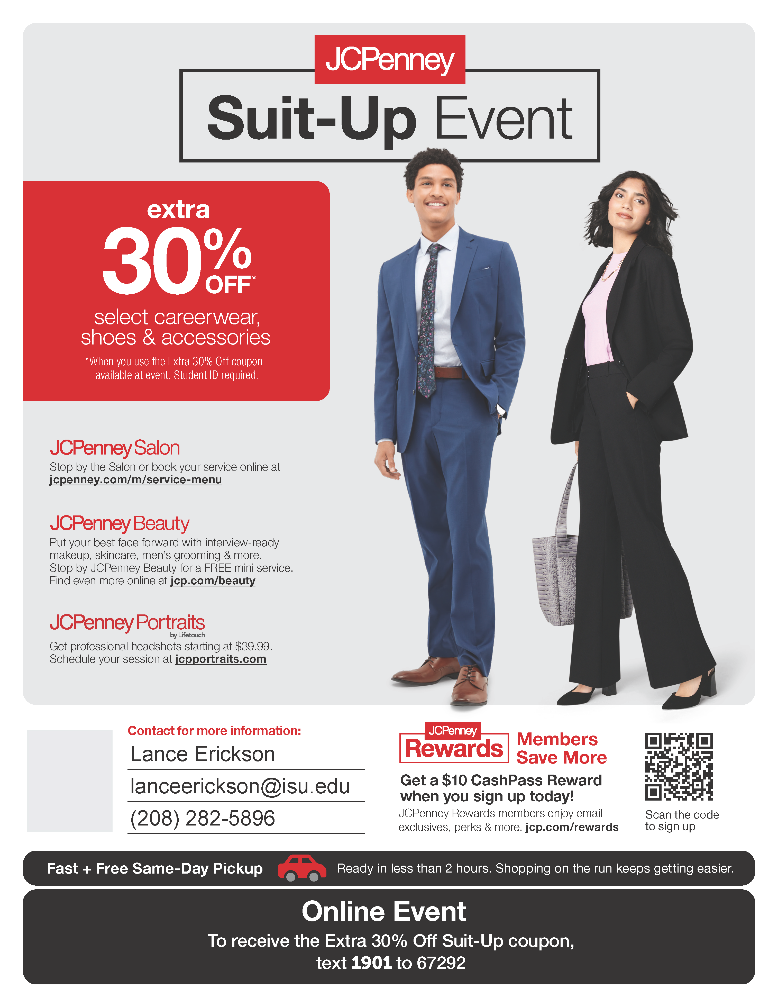 A flyer for the JCPenney Suit-Up event. All information is contained on the website.