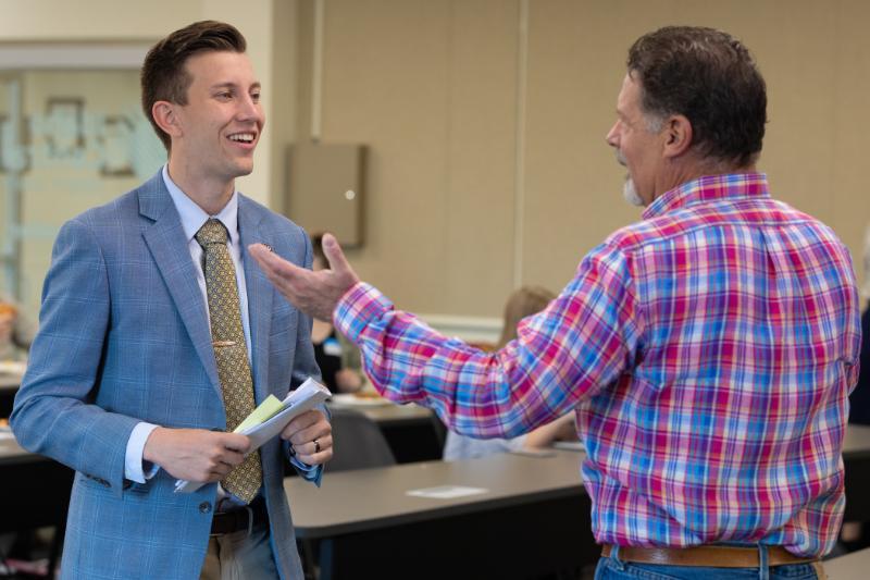 Student and employer at a career fair