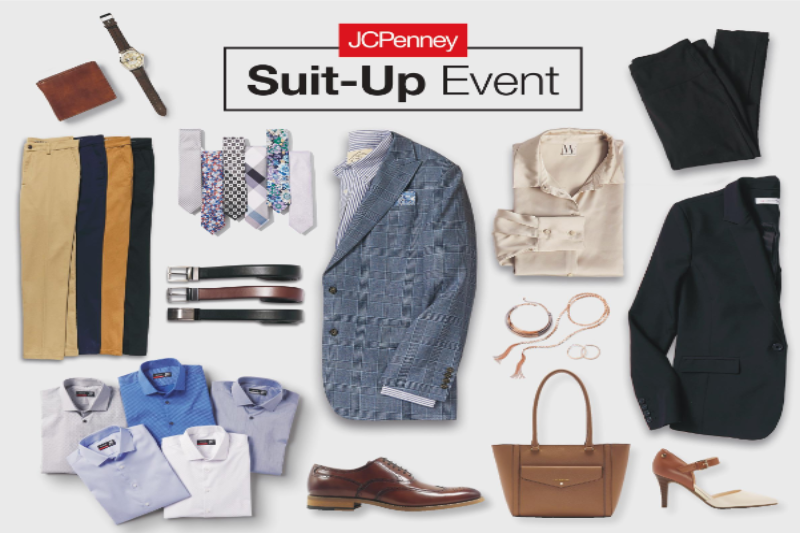 JCPenney Suit-up Event flyer with pictures of professional clothes