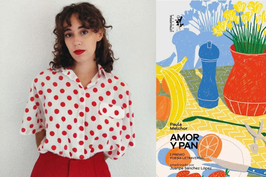headshot of Paula Melchor and the cover of her book “Amor y Pan”