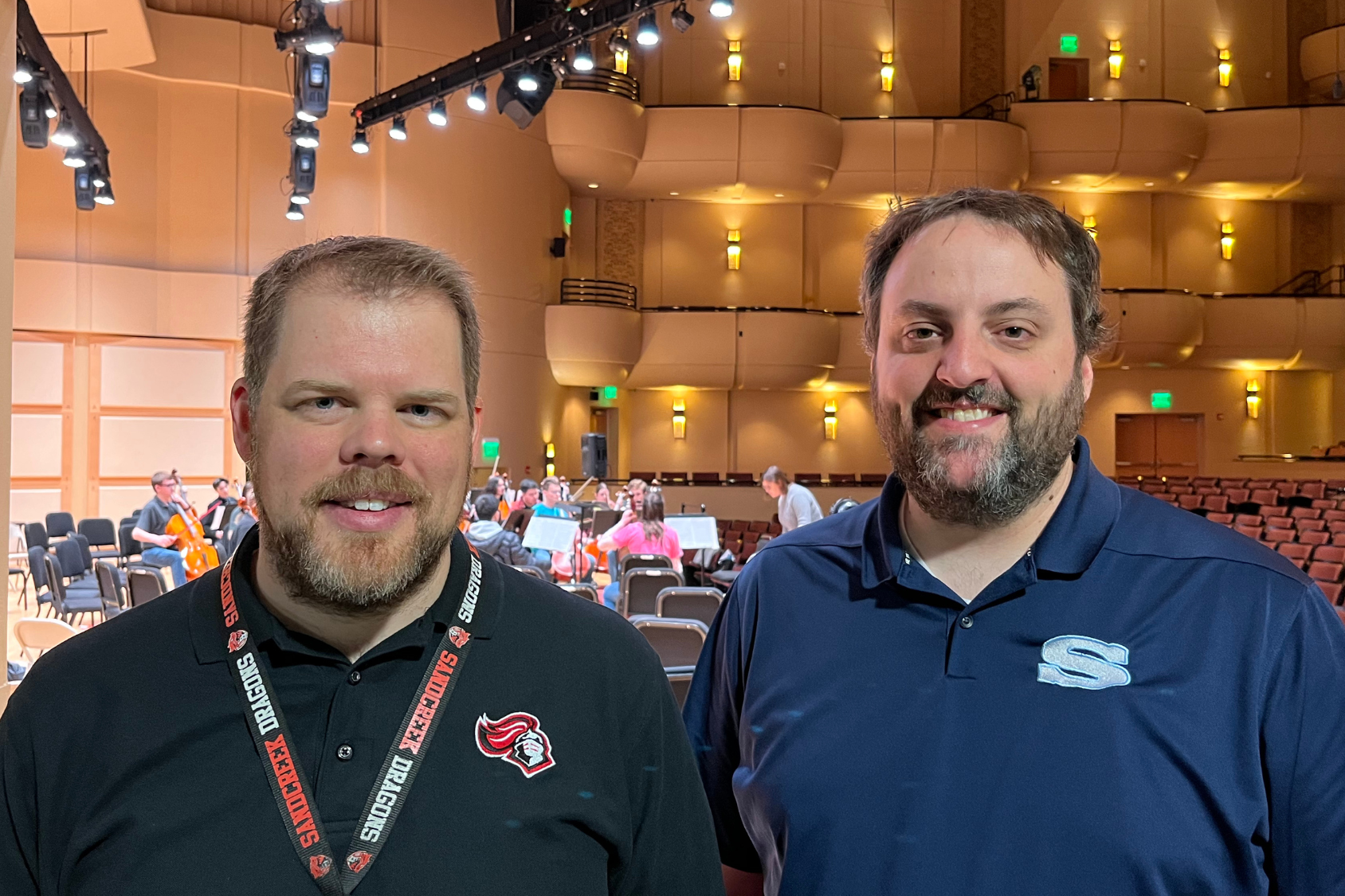 Smith (Left) and Clay brought their middle and high school orchestra students to the ISU campus to participate in the honors orchestra experience.