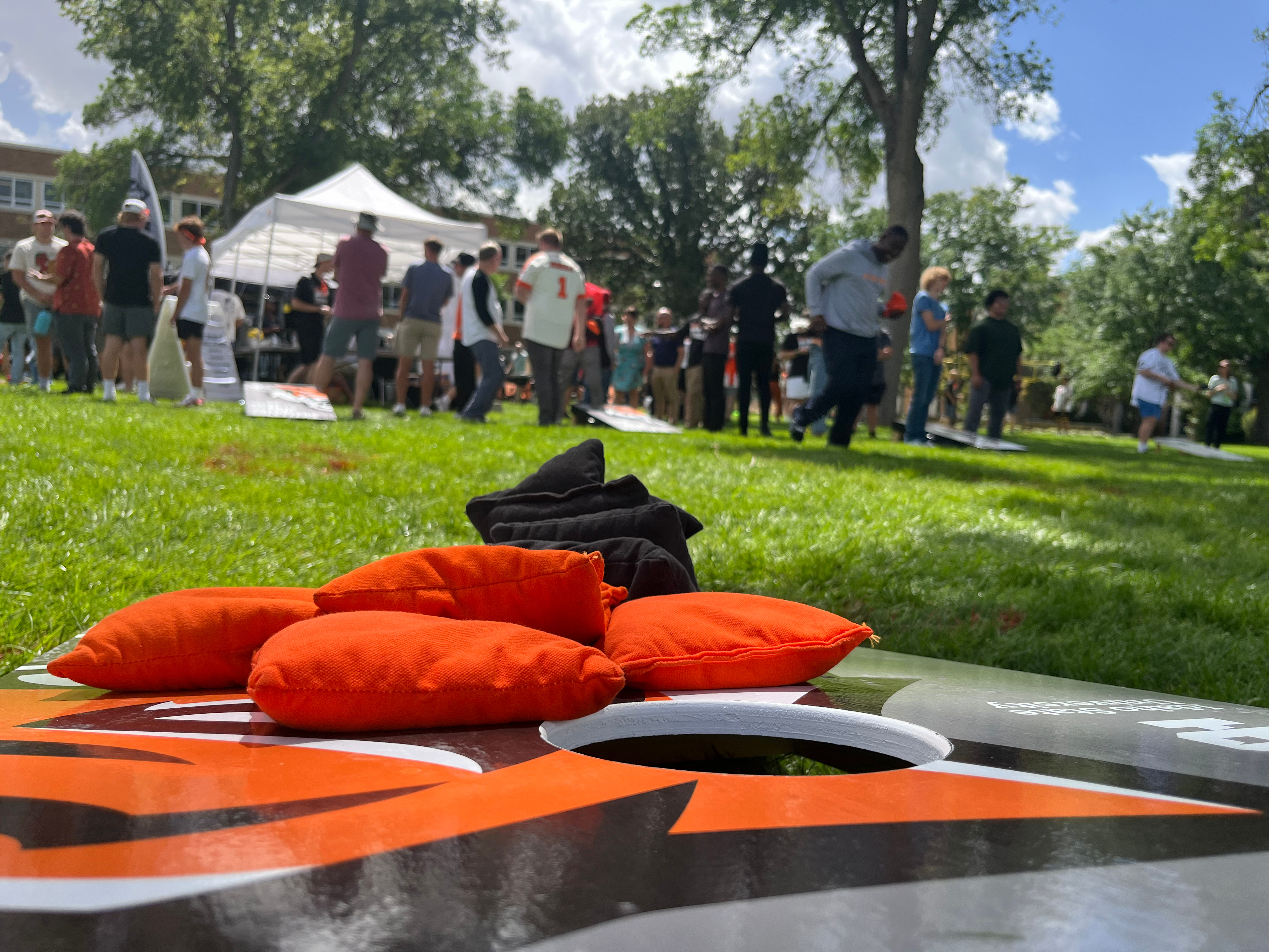 ISU's annual cornhole tournament with custom ISU cornhole boards