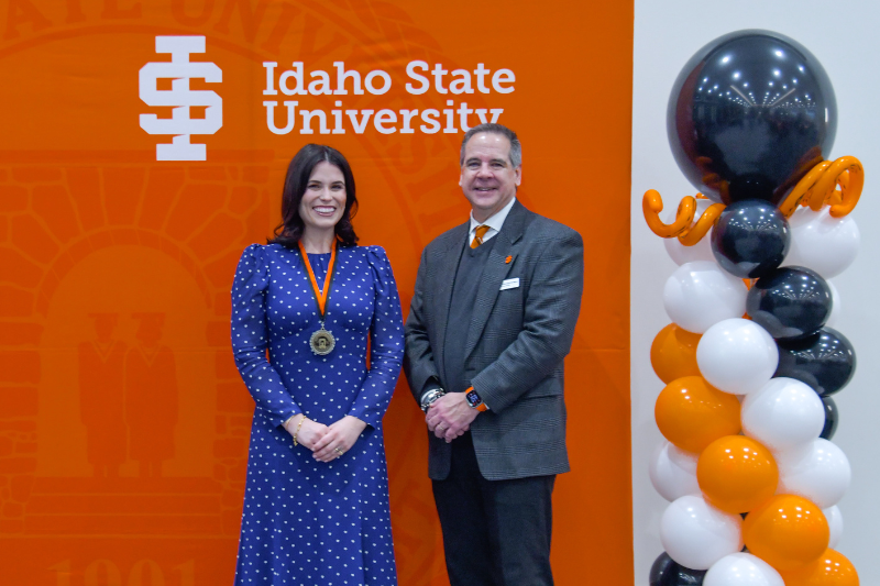 Nora Cardello with Pres. Wagner at awards ceremony