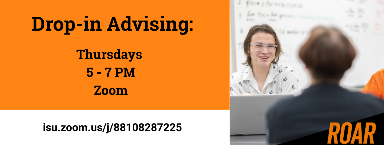 Zoom advising from 5 to 7 pm on thursdays