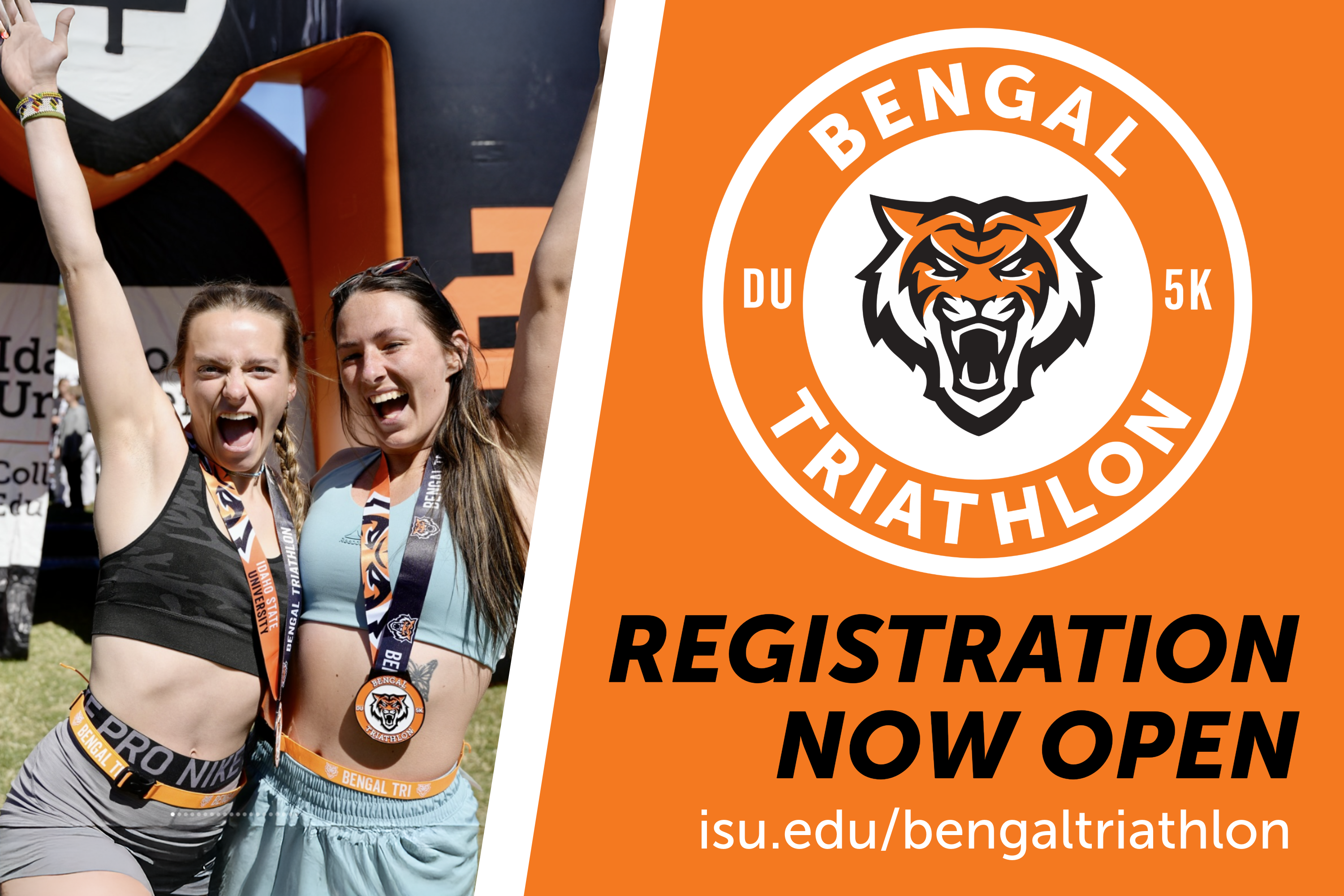 Graphic of students at the Bengal Triathlon next to logo and text