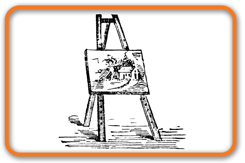 Drawing of a painting on an easel