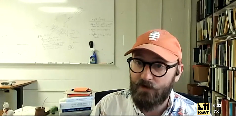 Dr. Ryan Anderson gives an interview in his office over Zoom to Magic Valley news station KMVT