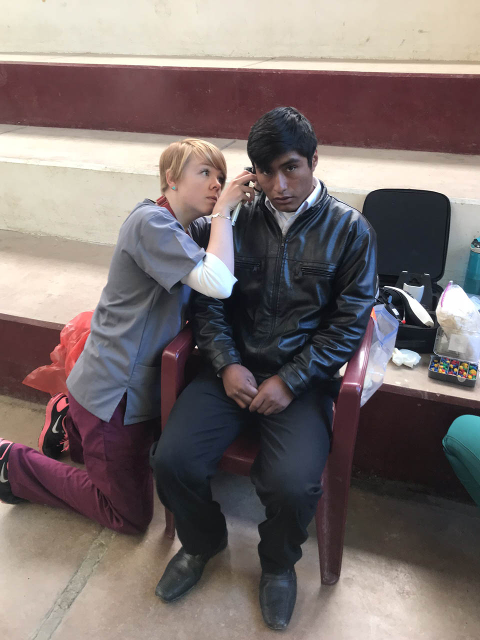 2nd year audiology student performing otoscopy