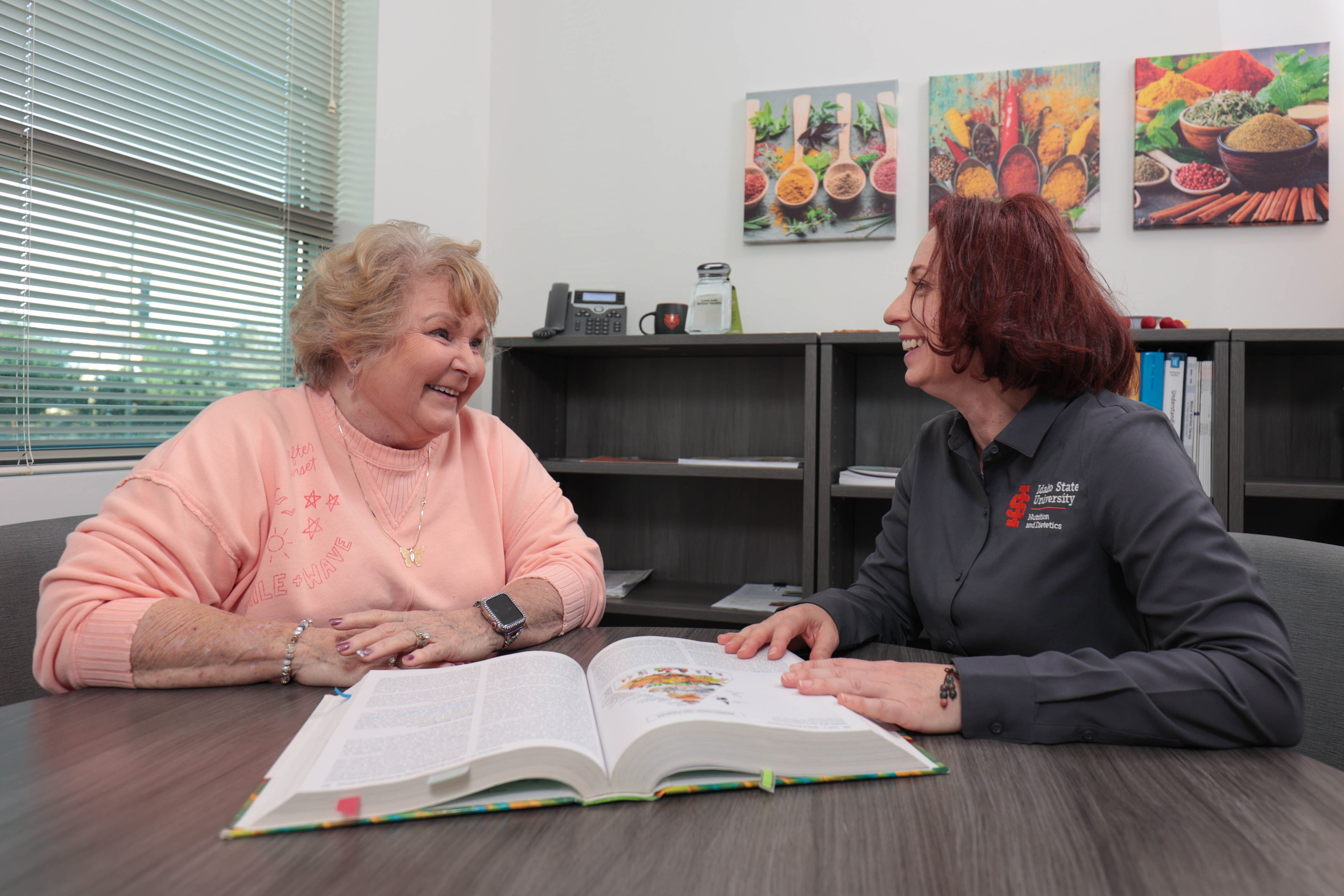Dietitian counseling an elderly patient in her office