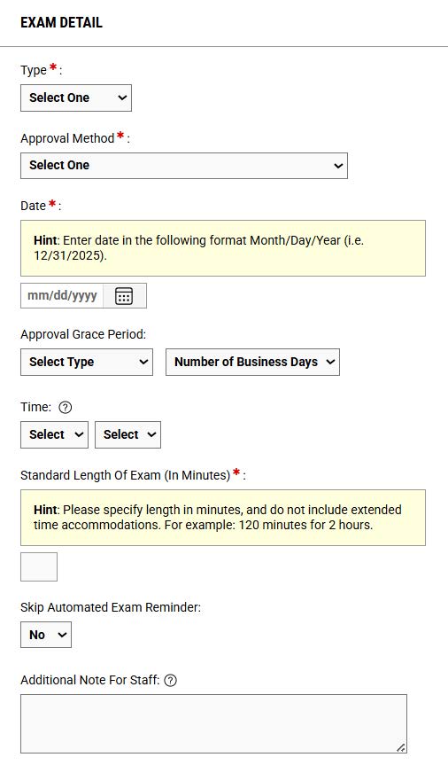 Screenshot of Exam Details