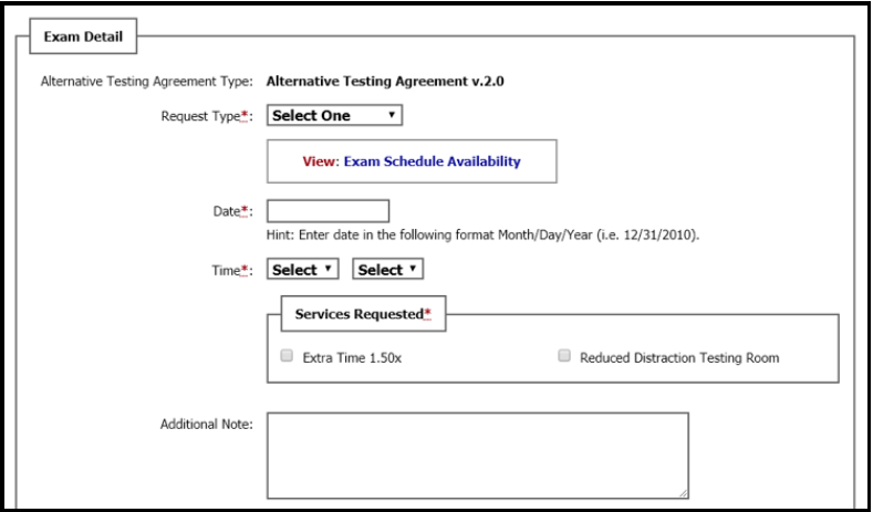 Filingl out the fields in the Exam Detail section