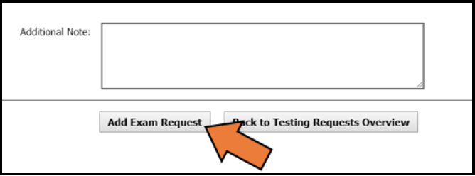 Clicking the Add Exam Request button at the bottom of the Exam Detail section