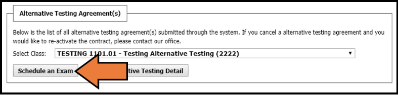 Clicking on the Schedule an Exam button