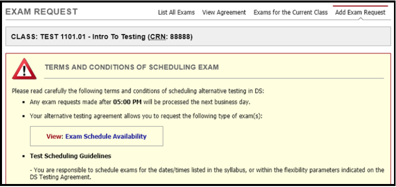 Reviewing the TERMS AND CONDITIONS OF SCHEDULING EXAM section on your screen