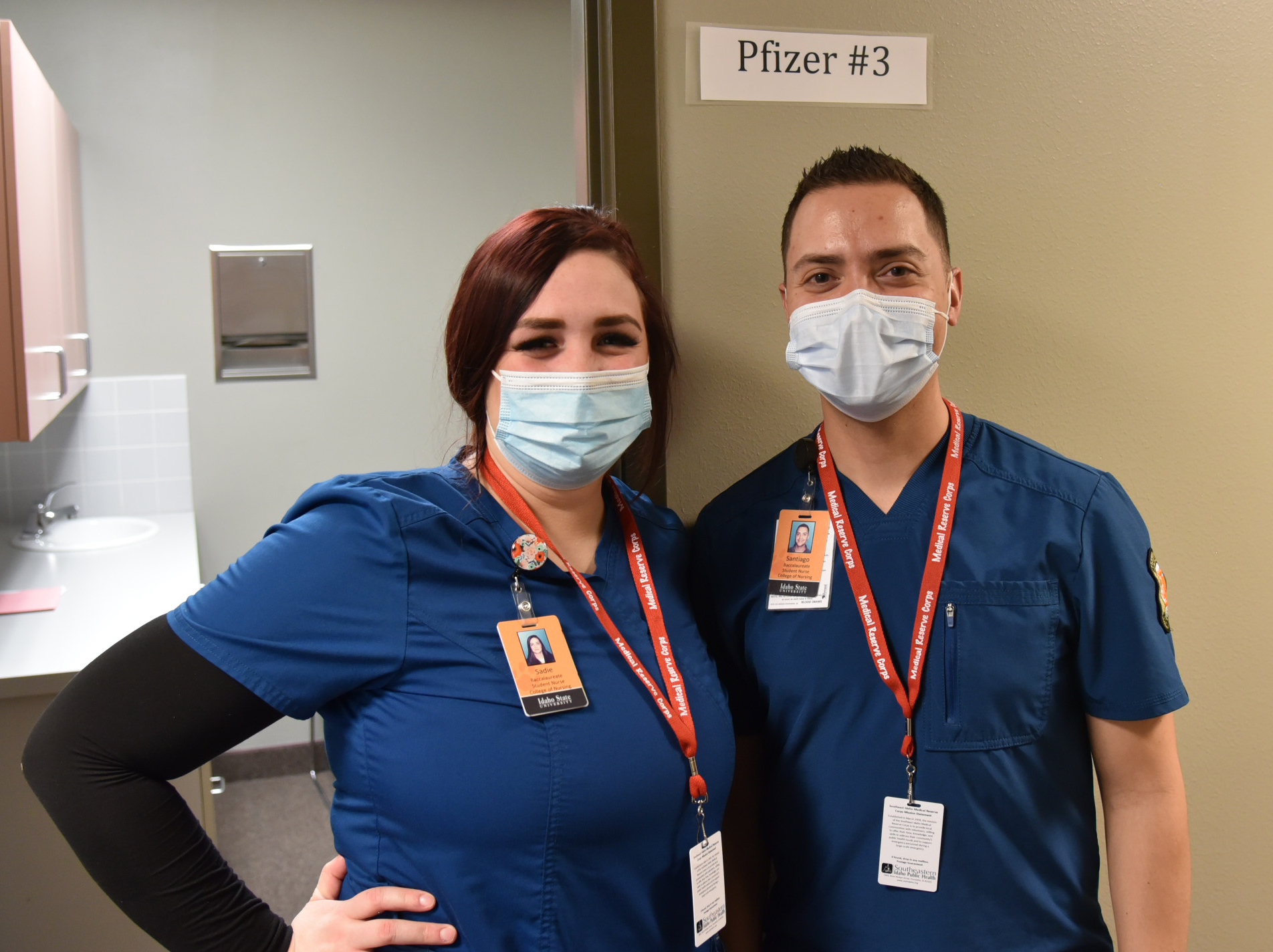 Two nursing students volunteer at a COVID-19 vaccine clinic in Pocatello