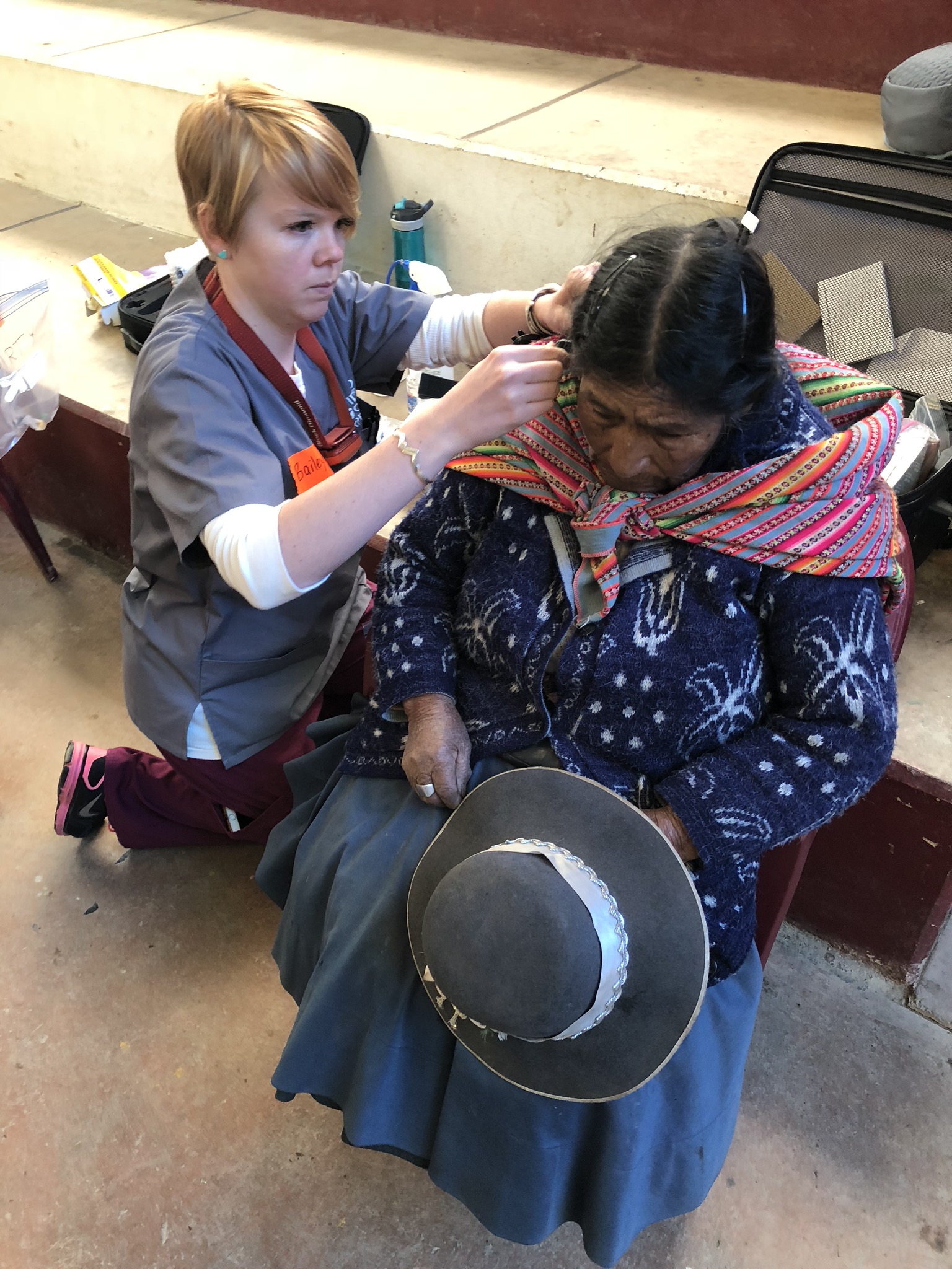 Student performing hearing test
