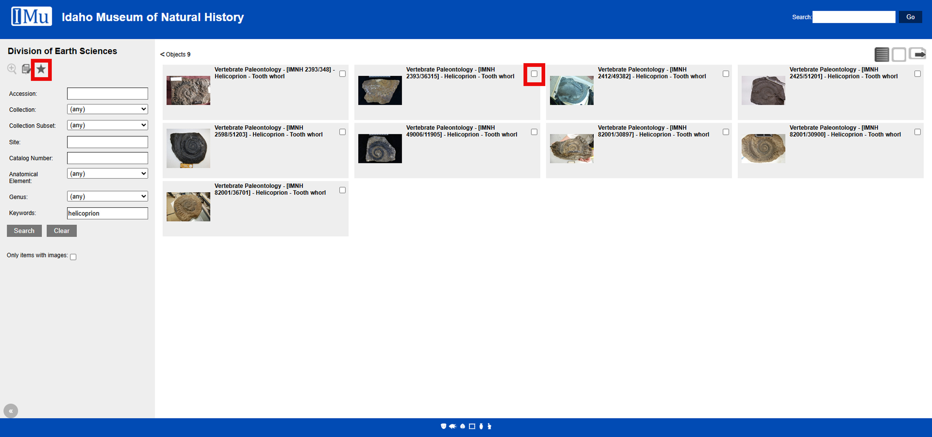 Screenshot of IMu Favorites