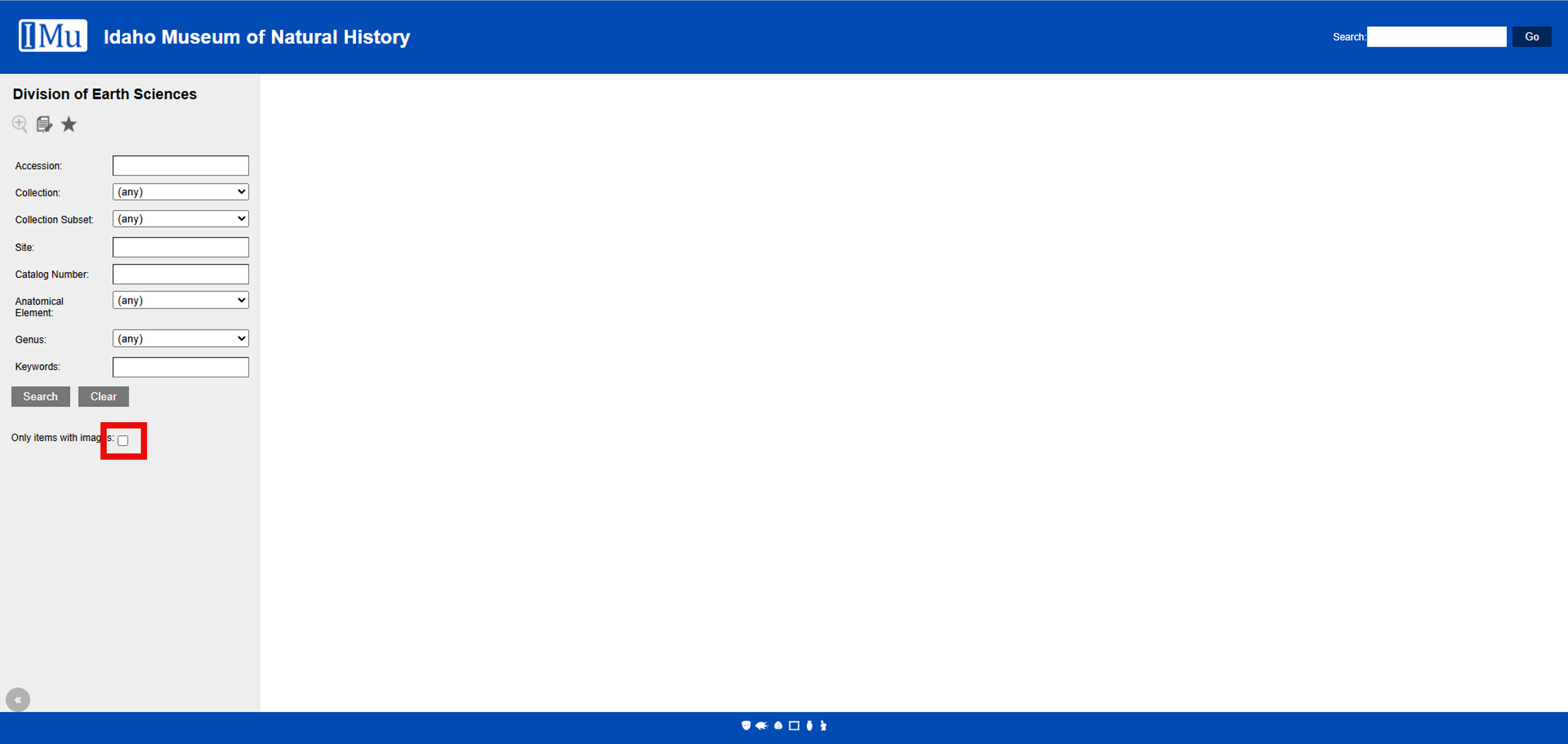 Screenshot of IMu Images Only