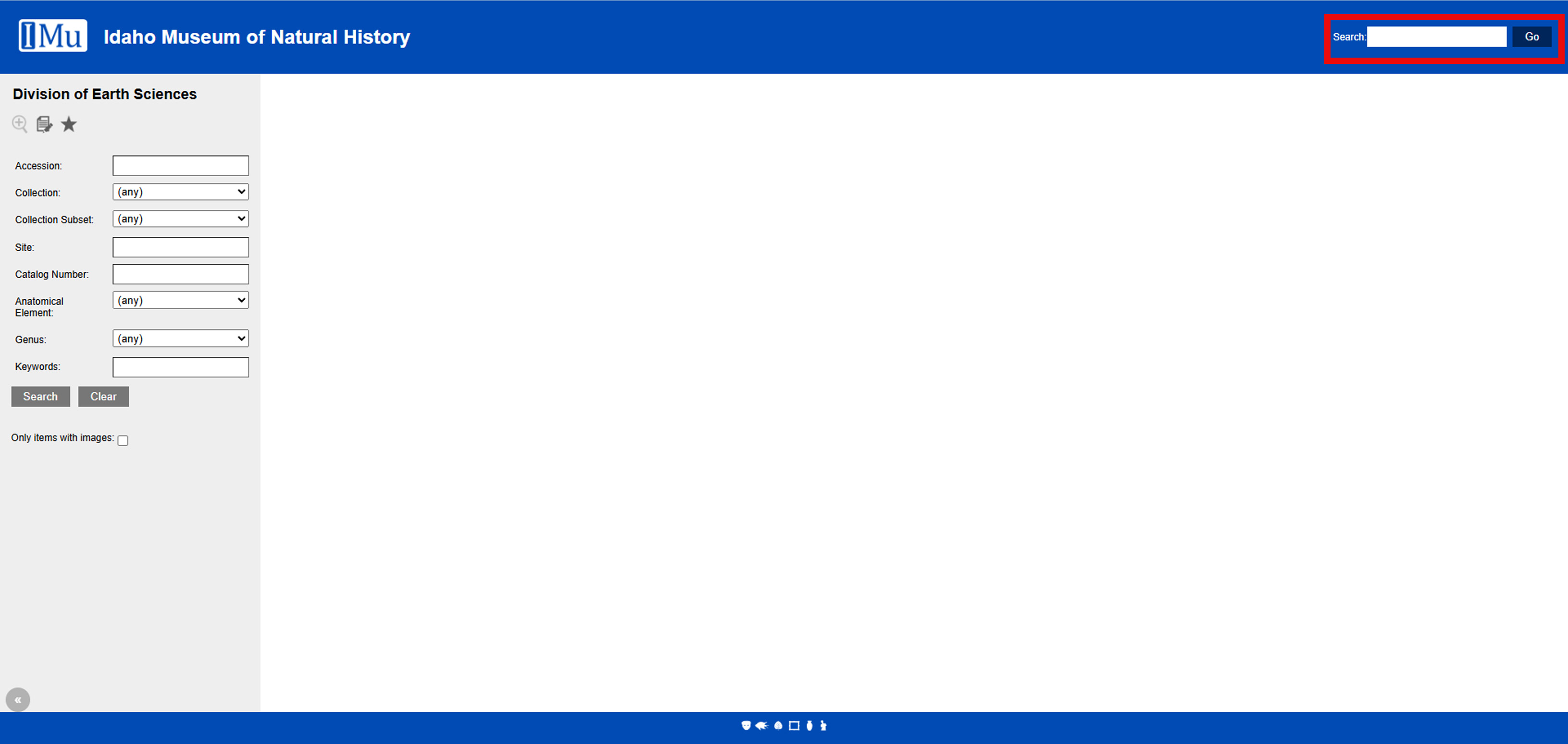 Screenshot of IMu Search Bar