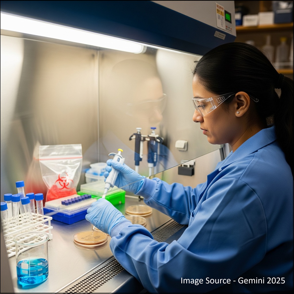 Woman working in a biosafety cabinet