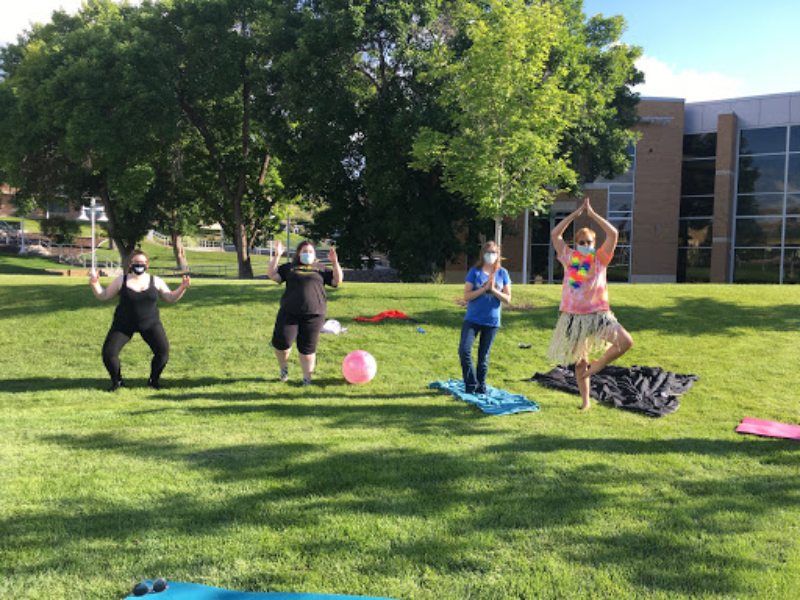 Bengal bridge students doing yoga on Cadet field