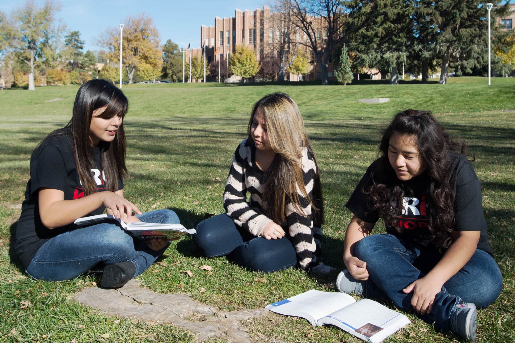 TRiO students studying on the quad.