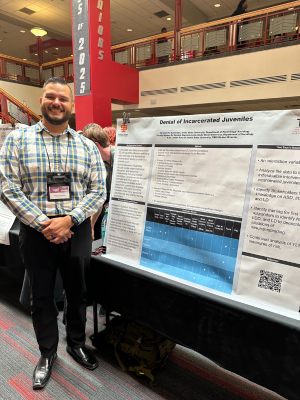 Abraham RuvalCaba Presenting Researcho on how developmental disabilities diagnosis influence recidivism among juvenile offenders in correctional facilities.