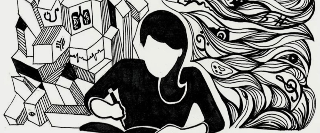 A sketch of a woman.