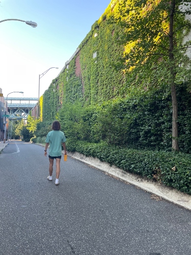 Student walking in the city.