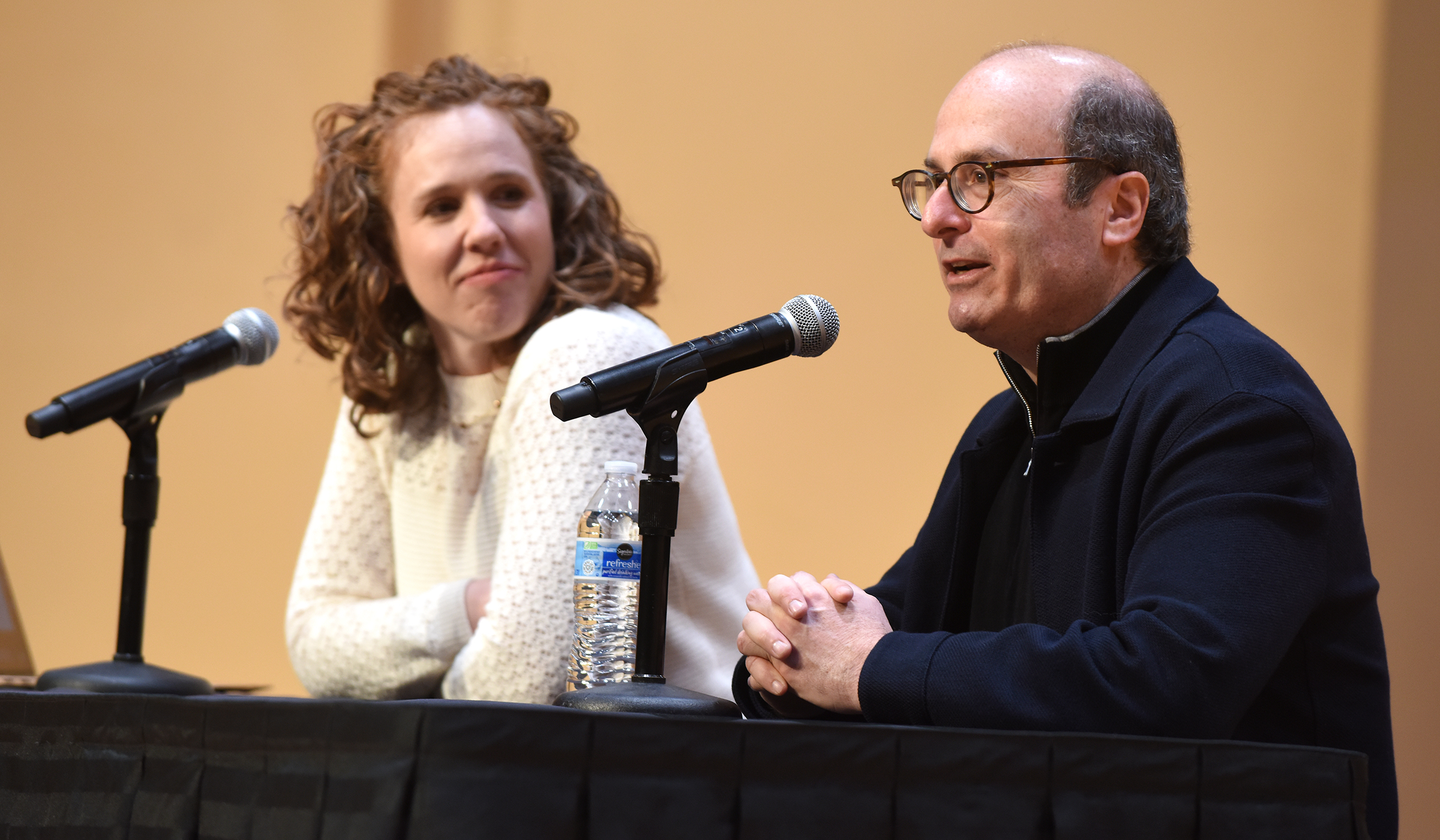 David Grann speaks to the microphone