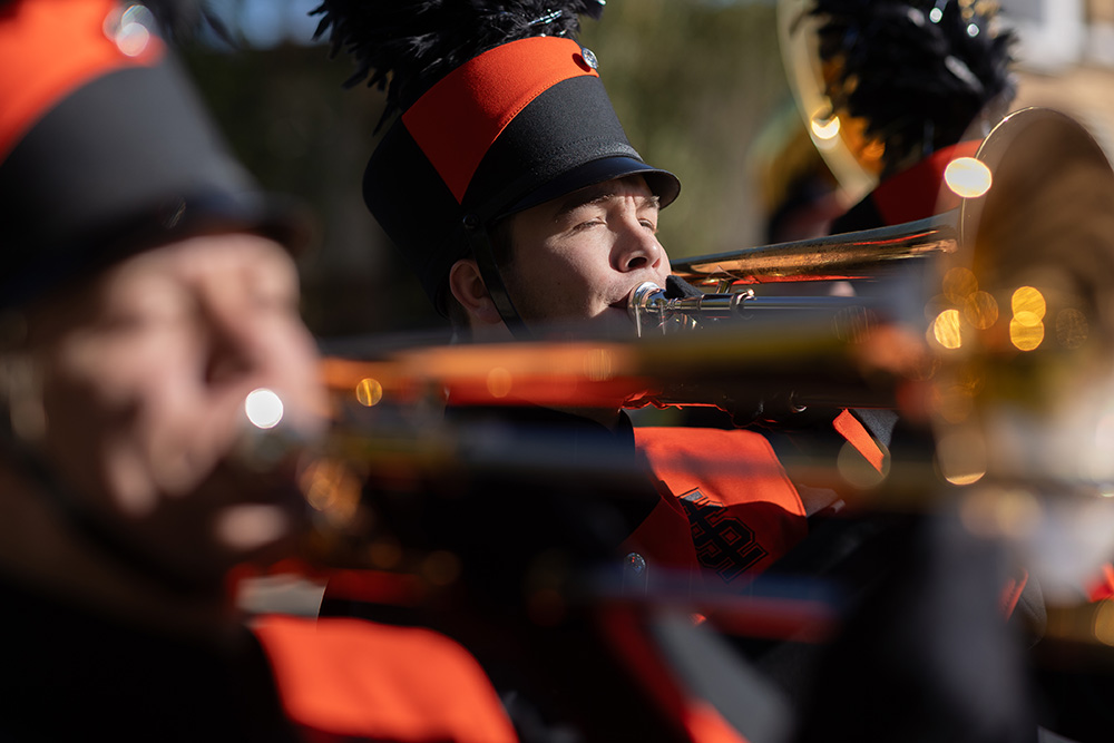 Trumpet players in the ISU Marching Band