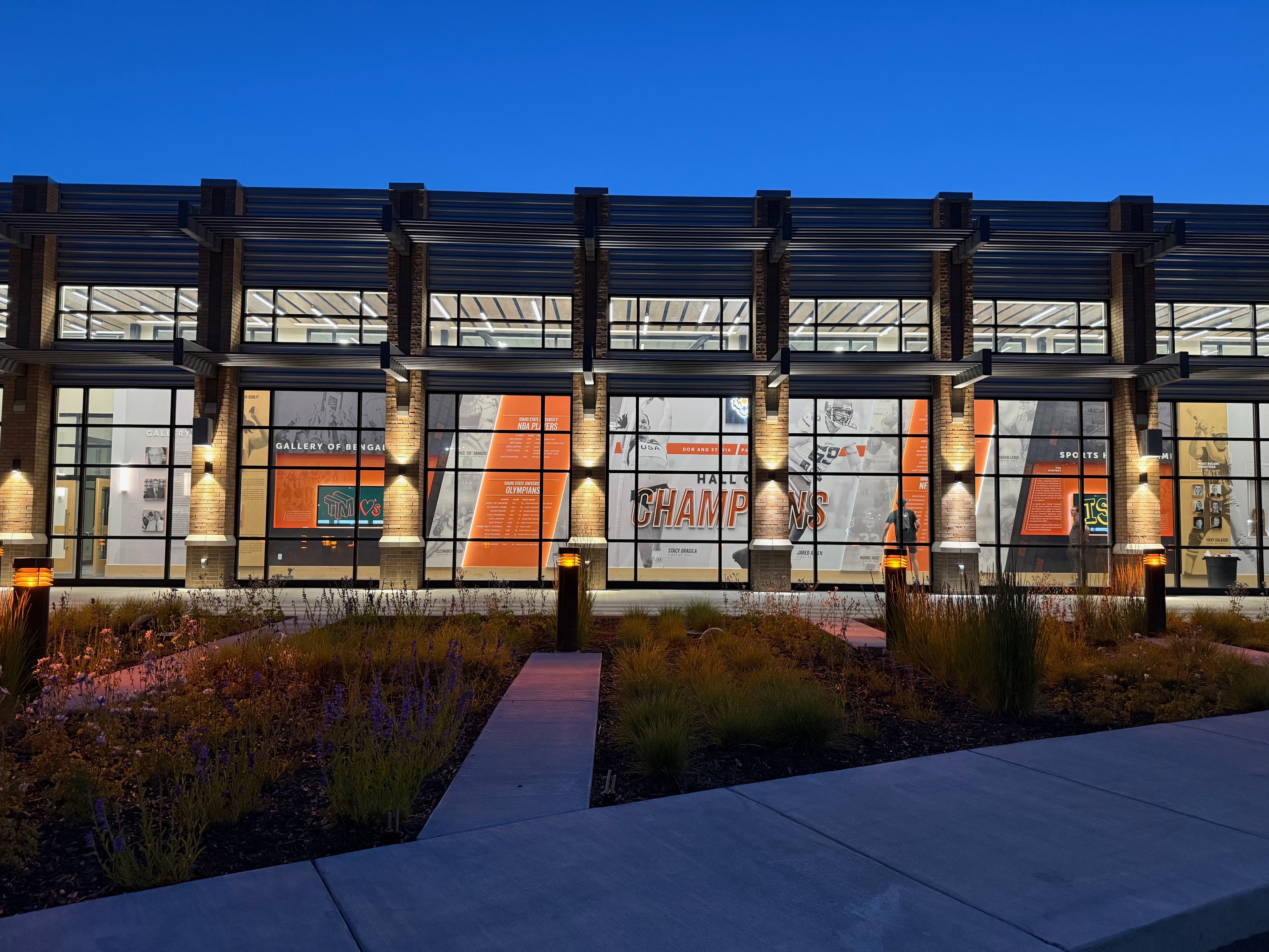 The Papenberg Hall of Champions is seen through the windows from outside the ICCU Bengal Alumni Center