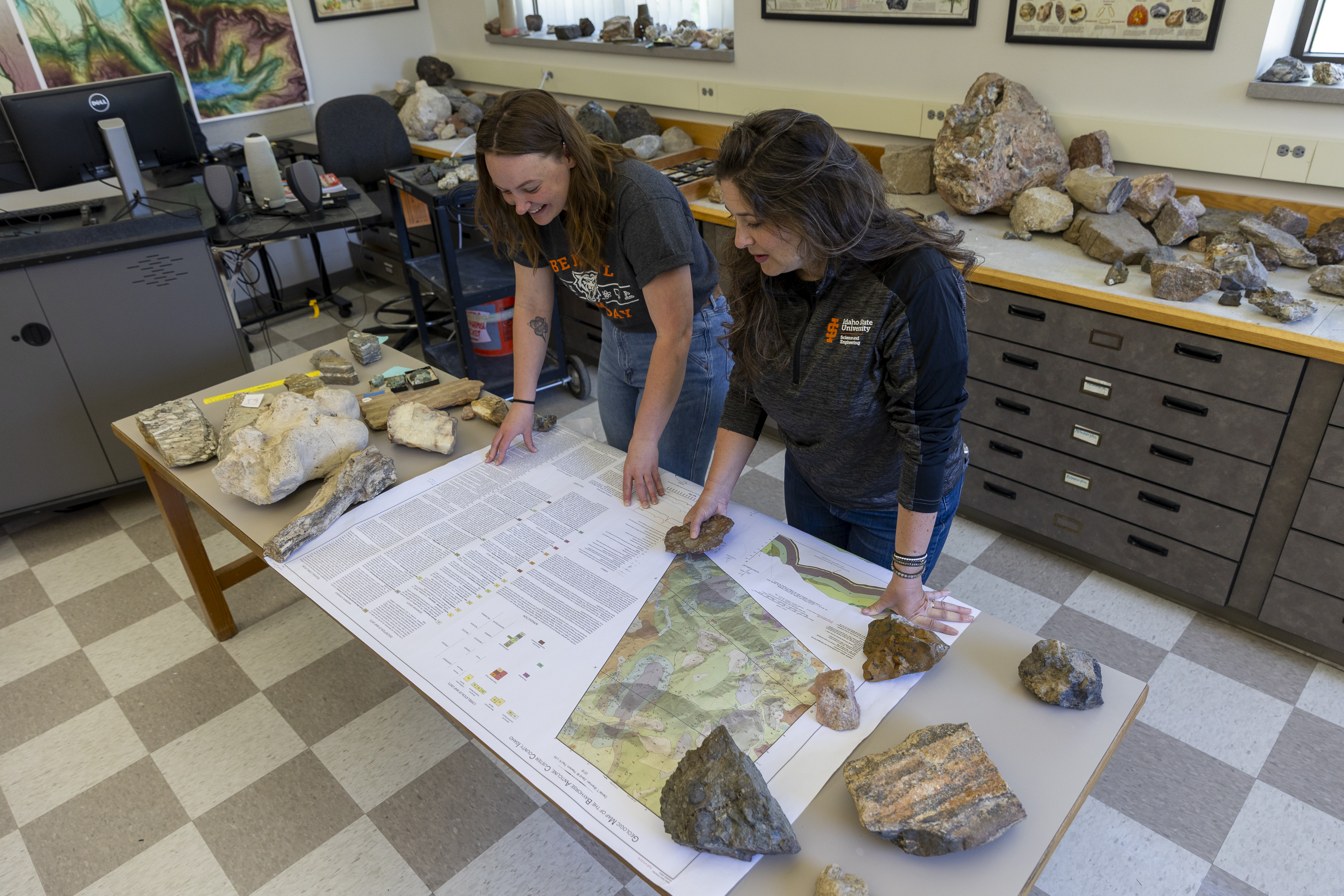 hannon Kobs Nawotniak, professor and chair of the geosciences department at Idaho State University, and Anna Sniadach, graduate student, pose for photos on Idaho State University’s Pocatello campus.