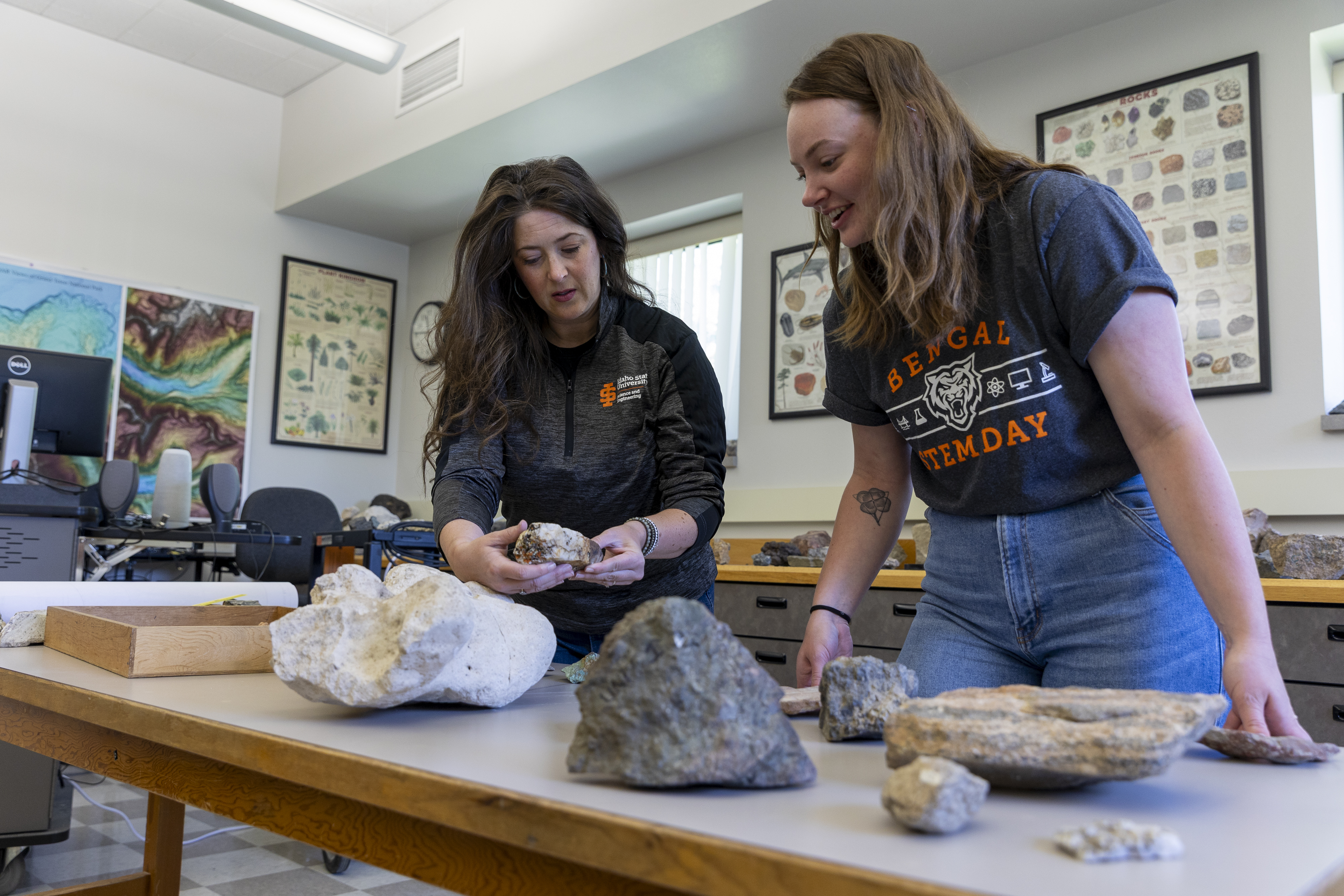 hannon Kobs Nawotniak, professor and chair of the geosciences department at Idaho State University, and Anna Sniadach, graduate student, pose for photos on Idaho State University’s Pocatello campus.