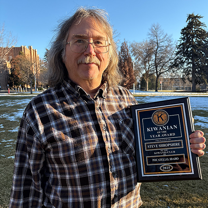 Steve Shropshire with plaque from Kiwanis Club