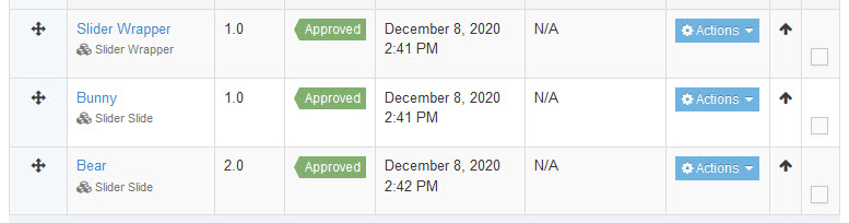 Slider wrapper and 2 slider slides in a list of used content types