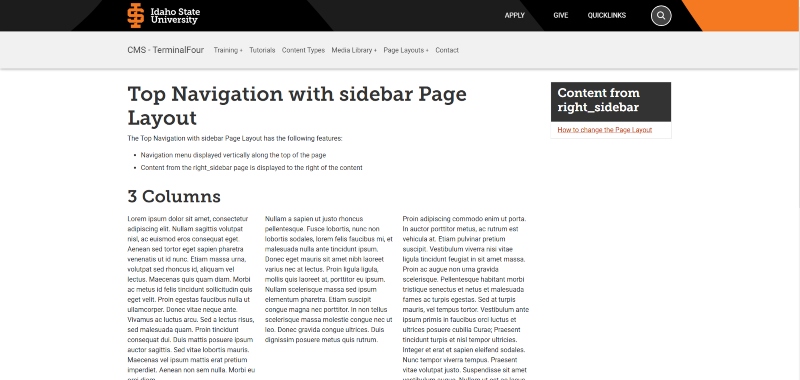 Navigation bar along the top of the page, with a sidebar on the right
