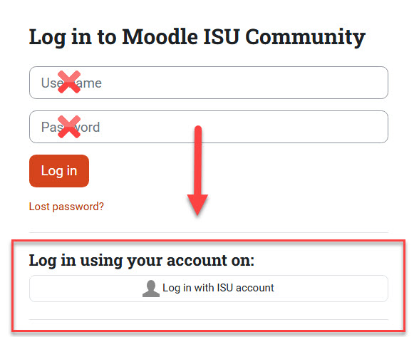 The community login portal with ISU account option highlighted