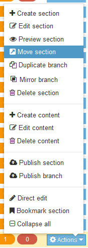 'move section' in the action menu