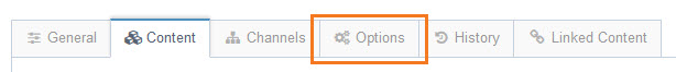 Options tab in the content type tabs